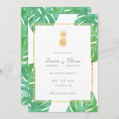 Tropisch anananas Gold bewaart de datumkaarten Save The Date (Voorkant / Achterkant)