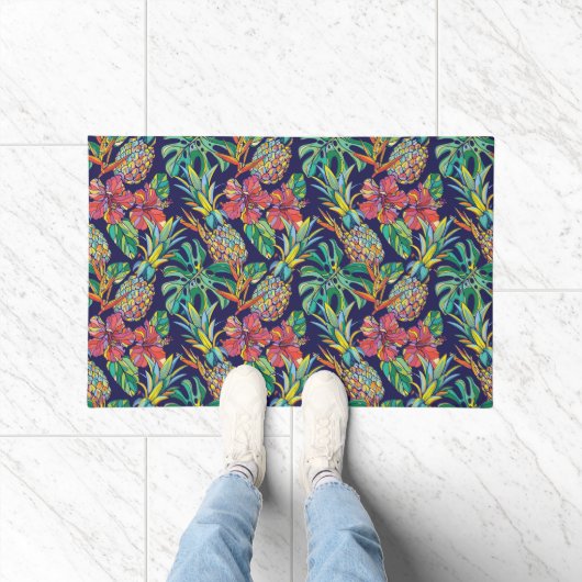 Tropisch anananas Hibiscus Pattern Deurmat (Binnen)