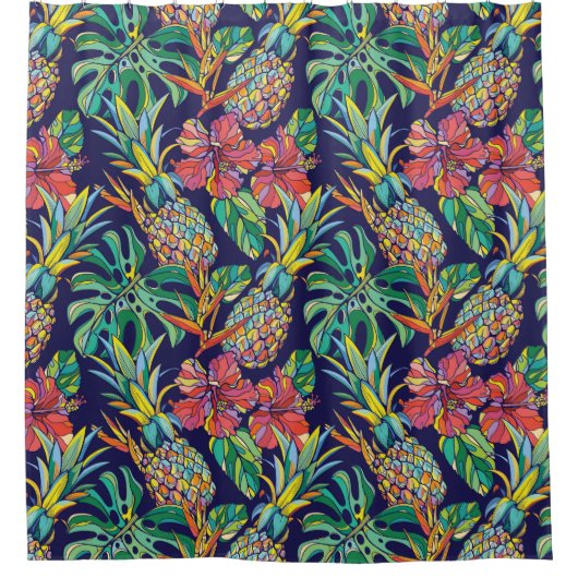 Tropisch anananas Hibiscus Pattern Douchegordijn (Voorkant)