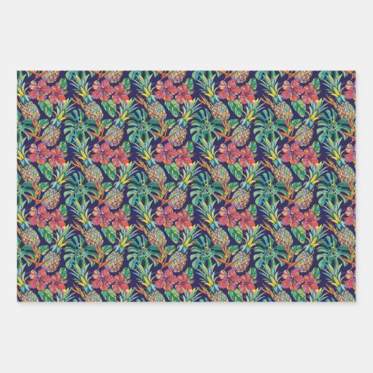 Tropisch anananas Hibiscus Pattern Inpakpapier Vel (Voorkant)