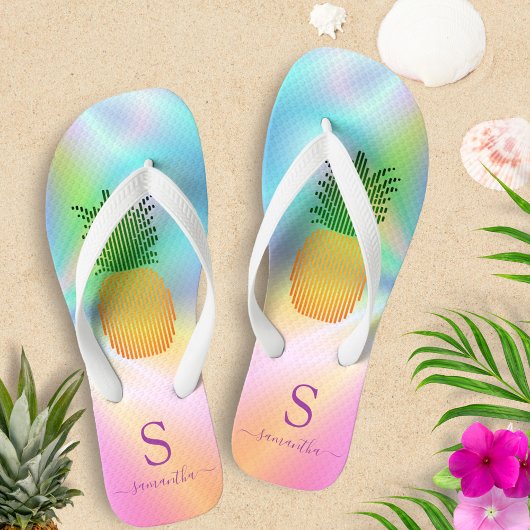 Tropisch anananas Holografisch Monogramme Summer Teenslippers