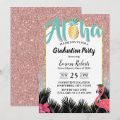 Tropisch anananas Roos Gold Glitter Afstuderen Kaart (Voorkant / Achterkant)