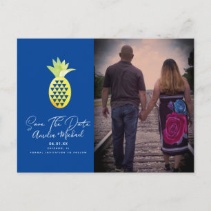 Tropisch anananasblauw sparen de Foto van de Datum Briefkaart