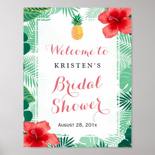 Tropisch Ananas Hibiscus Bruids Shower Bord Poster (Voorkant)