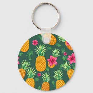 Tropisch Ananas Hibiscus Patroon Sleutelhanger