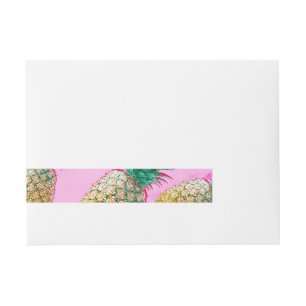 Tropisch Ananas Roze Marmer Modern Feest Omwikkelbaar Adreslabel