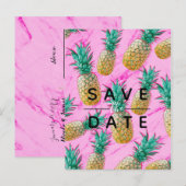 Tropisch Ananas Roze Marmer Save the Date Aankondigingskaart (Voorkant / Achterkant)