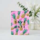 Tropisch Ananas Roze Marmer Save the Date Aankondigingskaart (Staand voorkant)