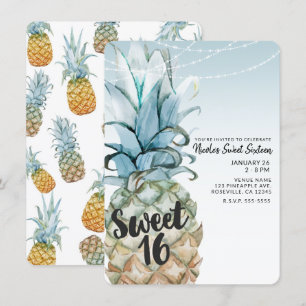 Tropisch Ananas & Slingerlicht Feestelijke 16e Ver Kaart