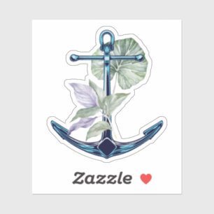 Tropisch anker met planten en bloemen sticker