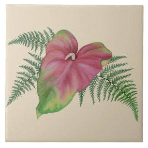 Tropisch Anthurium n Ferns Floral keramisch tapijt Tegeltje