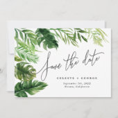 Tropisch aquarel blad floral save the date (Voorkant)