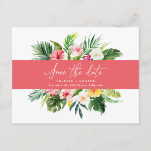 Tropisch aquarel bladgroen script save-the-date aankondigingskaart