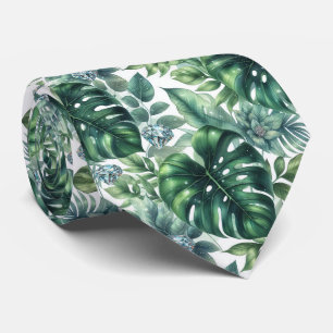 Tropisch aquarel groen blad met diamanten stropdas