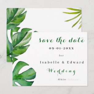 Tropisch Aquarel Groen Bladeren Aangepast Save The Date