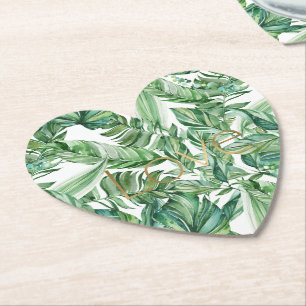 Tropisch Aquarel Groene Bladeren Goud Liefde (dun) Kartonnen Onderzetters