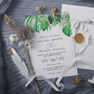Tropisch Aquarel Palmblad Chic Elegant Huwelijk Kaart