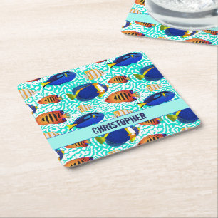 Tropisch aquarium — reef visontwerp vierkante kartonnen onderzetter