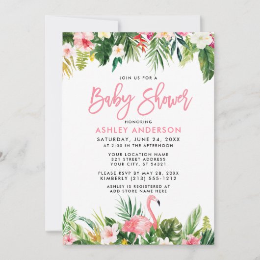 Tropisch Baby shower Penseel Script Kaart (Voorkant)