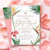 Tropisch Bat Mitzvah Floral Waterverf Gold Script Kaart