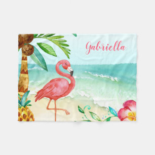 Tropisch Beach Flamingo Persoonlijk Fleece Deken