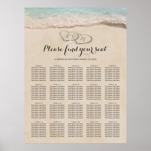 Tropisch Beach Wedding 20 Table Seating Chart Poster (Voorkant)