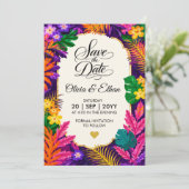 Tropisch Blad Bloem Ontwerp Save The Date (Staand voorkant)