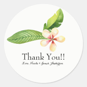 Tropisch blad en Plumeria waterverf bloemen gunst Ronde Sticker