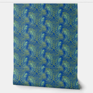 Tropisch blad groen blauw herhalen behang