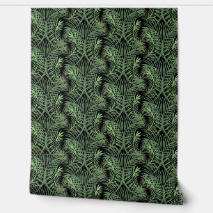 Tropisch blad groen zwart herhalen behang