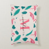 Tropisch blad hete roze flamingo modern monogram accent kussen (Voorkant(Verticaal))