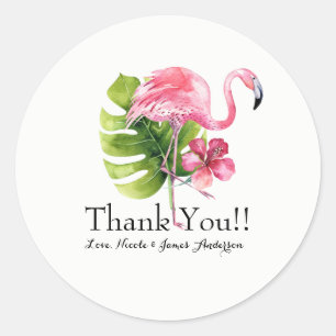 Tropisch blad Hibiscus Flamingo bruiloft gunst Ronde Sticker