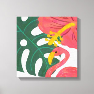 Tropisch blad, hibiscusbloem & flamingo canvas afdruk