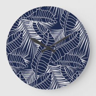 Tropisch blad, marineblauwe achtergrond grote klok