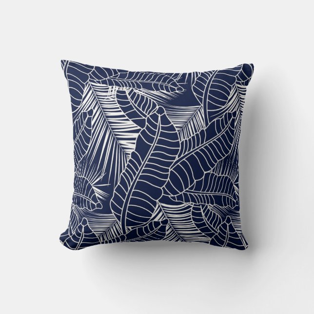 Tropisch blad, marineblauwe achtergrond kussen (Voorkant)