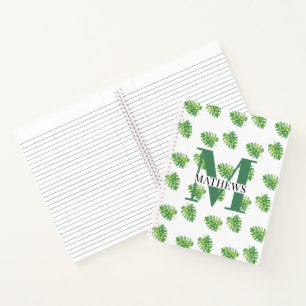 Tropisch Blad Patroon Monogram Notitieboek