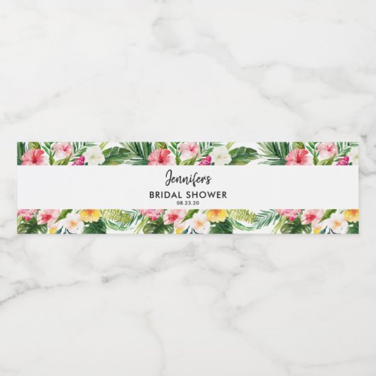 Tropisch blad zomer luau bruidsfeest waterfles etiket (Enkel label)