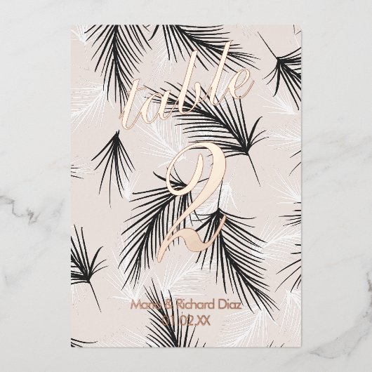 Tropisch blad zwart geperst folie tafelnummer (Voorkant)