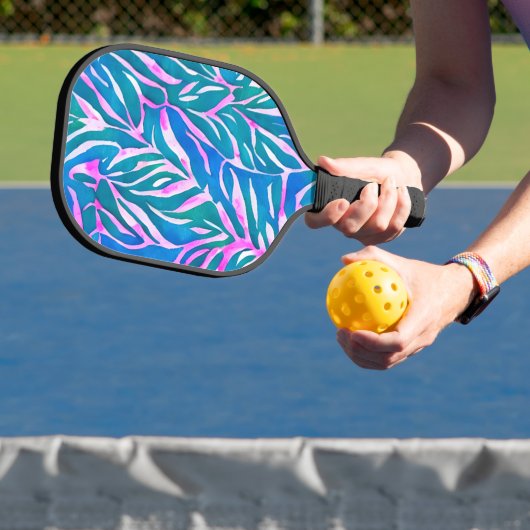 Tropisch bladblauw roze patroon pickleball paddle (Insitu)