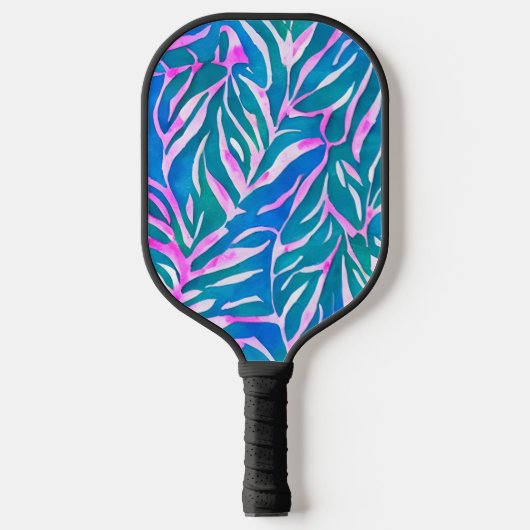 Tropisch bladblauw roze patroon pickleball paddle (Voorkant)