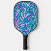 Tropisch bladblauw roze patroon pickleball paddle (Achterkant)