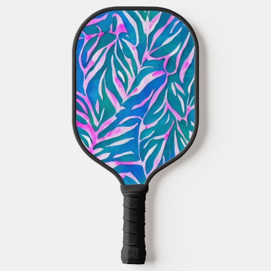 Tropisch bladblauw roze patroon pickleball paddle (Achterkant)