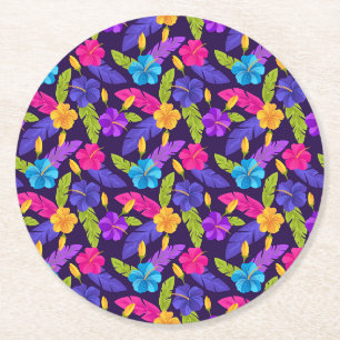Tropisch Bladeren en Bloemen Patroon-23857 Ronde Kartonnen Onderzetter