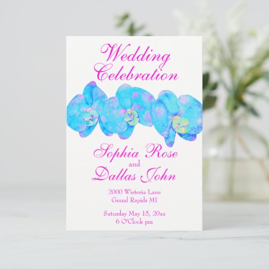 Tropisch blauw Blauwgroen waterverf orchidee schil Kaart (Staand voorkant)