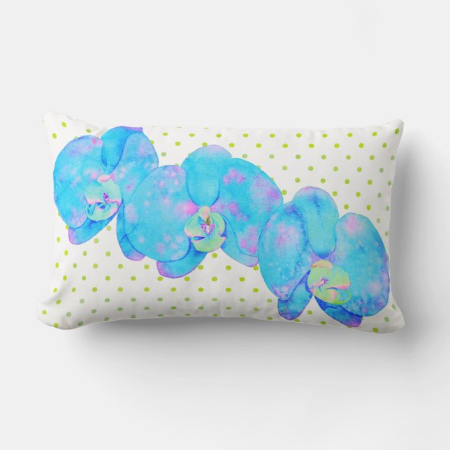 Tropisch blauw Blauwgroen waterverf orchidee schil Kussen (Voorkant)