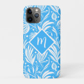 Tropisch Blauw Bloempatroon Diamant Monogram Case-Mate iPhone Case (Achterkant)