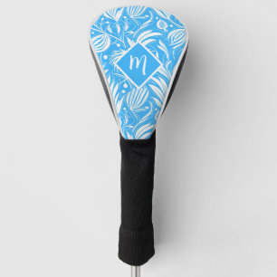 Tropisch Blauw Bloempatroon Diamant Monogram Golfheadcover