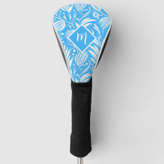 Tropisch Blauw Bloempatroon Diamant Monogram Golfheadcover