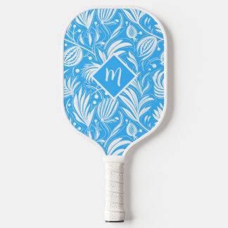Tropisch Blauw Bloempatroon Diamant Monogram Pickleball Paddle
