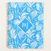 Tropisch Blauw Bloempatroon Diamant Monogram Planner (Voorkant)